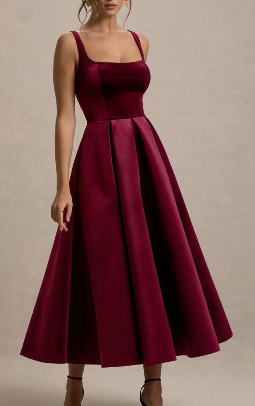 Club L Francisca berry velvet pleated volume skirt midi dress Size 8 Royalcore